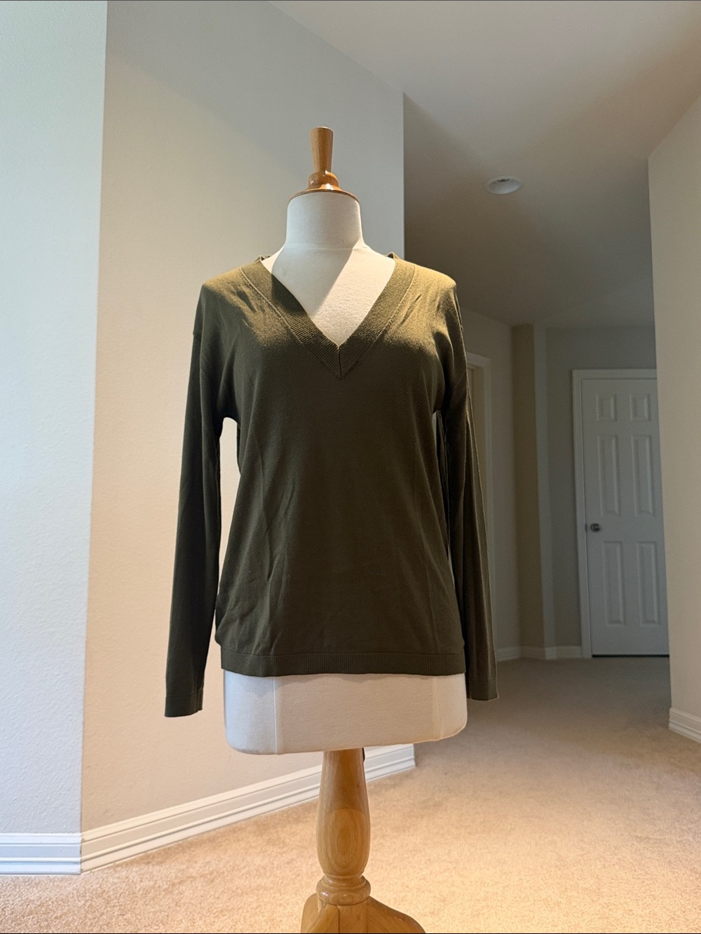 H&M Olive Green V-Neck Lightweight Sweater